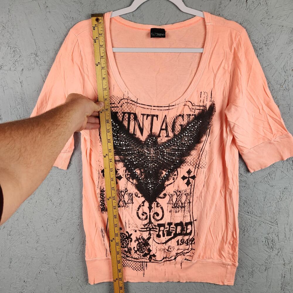 Vintage Daytrip Shirt Womens XL Studded Graphic Embellished Top Goth Biker Y2K - Picture 6 of 15